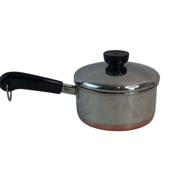 Vtg Revere Ware 1 Qt/95L Sauce Pan w/Lid Indonesia Double Ring Copper Stainless - Picture 2 of 11